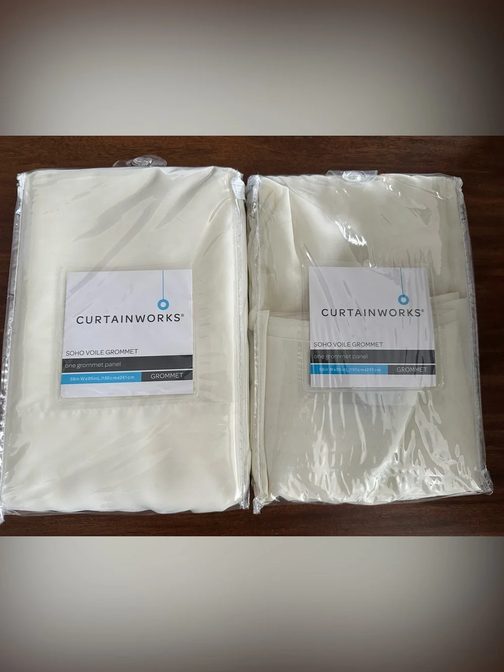 New Set of 2 Curtain Works Beige Cream Grommet Panels 59” x 95”